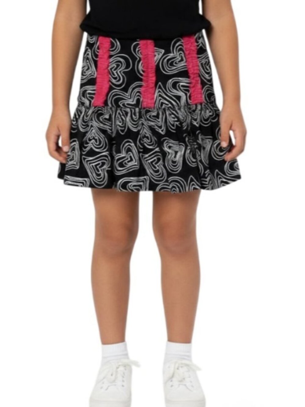 Havengirl Girls M Medium Black White Heart Print Ruffled Frilled Skirt NWT